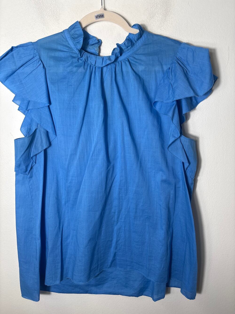 Kate Spade Cobalt Blue Flutter Sleeve Cotton Shirt Sz L